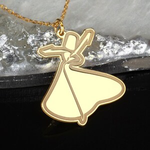 24K Gold Whirling Dervish Necklace: Sterling Silver Sufi Pendant