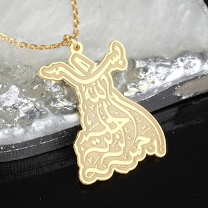 Basmala Whirling Dervish Necklace: 24K Gold, Sterling Silver Sufi Pendant