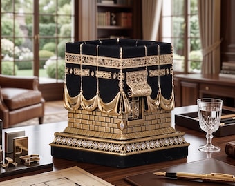 Gold Silver 3D Kaaba Decor, Islamic Tabletop Ornament, Velvet Kaaba Replica with Crystal Stones, Islamic Gift, Muslim Housewarming Gift