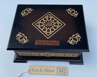 Custom Quran with Wooden Box, Personalized Islamic Gift Set