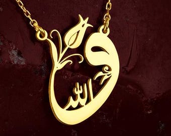 Tulip Islamic Necklace: 24K Gold & Rose Plated Sterling Silver Arabic Pendant