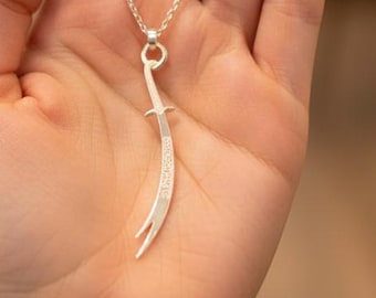 Zulfiqar Sword Necklace: 24K Gold-Plated 925 Sterling Silver Islamic Pendant