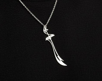 Sterling Silver Zulfiqar Necklace: Gold Plated Handmade Islamic Ali Sword Pendant