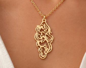 Palestine Necklace, Arabic Calligraphy Necklace, 925 Sterling Silver Pendant, Palestinian Jewelry, Gold Rose Gold Gift for Her