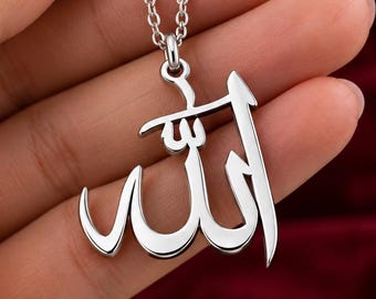Allah Necklace 925 Sterling Silver, Arabic Calligraphy Pendant, Islamic Jewelry, Muslim Gift for Women, Ramadan Eid Gift