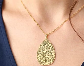 Ayatul Kursi Necklace: Sterling Silver Rain Drop, Islamic Jewelry Gift