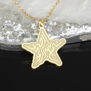 Collar islámico Star Basmala y oro de 24 quilates, Corán Kerem, colgante árabe joyería de plata de ley Ramadán Eid collar de mamá, joyería de caligrafía