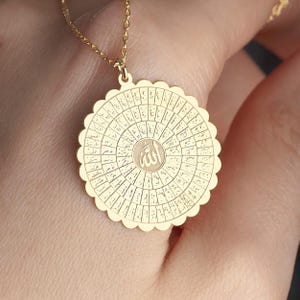 925 Sterling Silver Allah 99 Names Necklace: 24K Gold Islamic Pendant