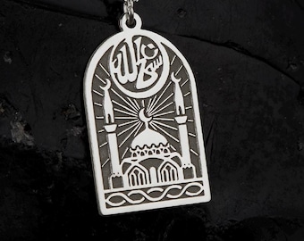 Sterling Silver Islamic Mosque Necklace: 24K Gold Accent, Ramadan Eid Gift