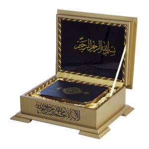 Quran With Elegant Wooden Box, Kalima & Bismillah Written Gift Box, Quran Book | Islamic Gift Set, Muslim Wedding Gifts for Her/Him, Eid Art