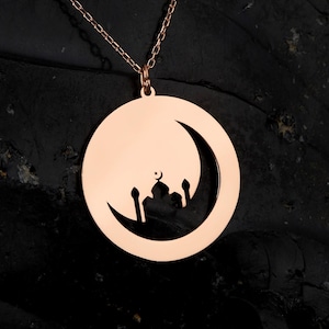 Islamische Moschee Mond Halskette: Vergoldetes 925 Sterlingsilber Ramadan Eid Geschenk