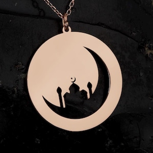 Islamic Mosque Moon Necklace: 925 Sterling Silver Ramadan Eid Gift