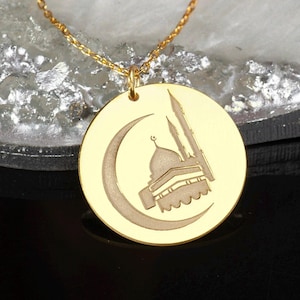 Moschee Mond Halskette: 24K Gold Islamischer 925 Sterling Silber Anhänger