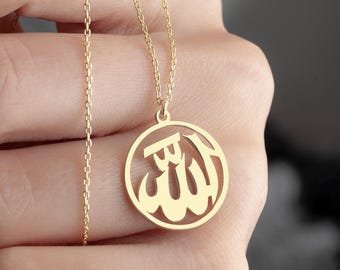24K Gold Allah Necklace: Sterling Silver Arabic Pendant, Muslim Ramadan Gift