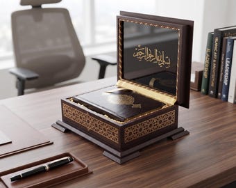 Quran Gift Set with Wooden Box, Custom Islamic Wedding Elegant Gift Ramadan