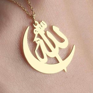 24K Gold Allah Moon Necklace: Sterling Silver Islamic Pendant