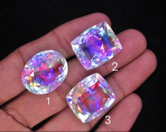 Natural Mystic Quartz Gemstone, Cushion Shape Quartz, Rainbow Fire Mystic Quartz Cut Stone For Making Jewelry