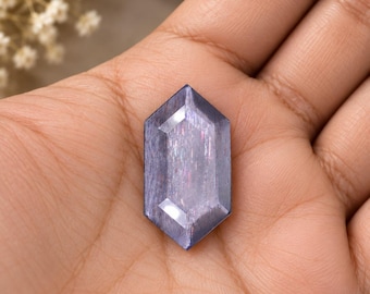 Rainbow Lattice Moonstone Hexagon Cabochon | Natural Blue Flash Gemstone