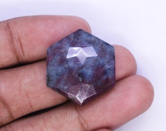 40.00 Cts Natural Ruby Kyanite Gemstone, Hexagon Shape Ruby, Faceted Cabochon Gemstone For Jewelry Making