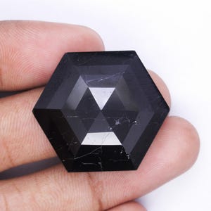 Natural Black Tourmaline Gemstones, Hexagon Tourmaline Crystal, Faceted Cabochon Black Tourmaline Loose Gemstones