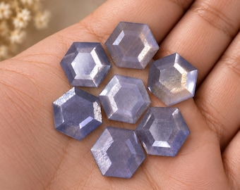 Natural Lattice Moonstone Hexagon Cut Gemstone, Loose Purple Moonstone for Jewelry Making