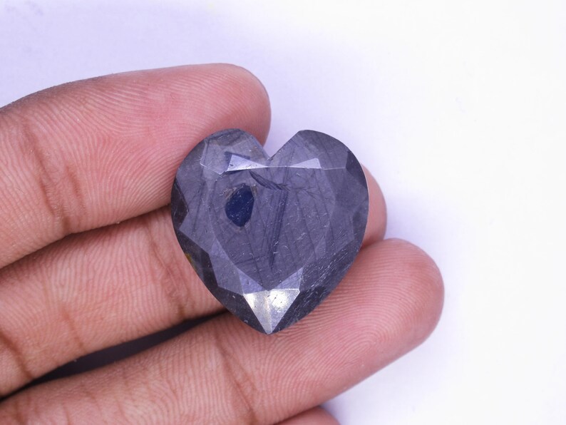 35,00 ct Blå stjärnsafir/ Facetterad safir/ Smyckestillverkning 22x21x8 mm/ Obehandlad safir/ Naturlig safir/ Hjärtformad blå safir bild 4