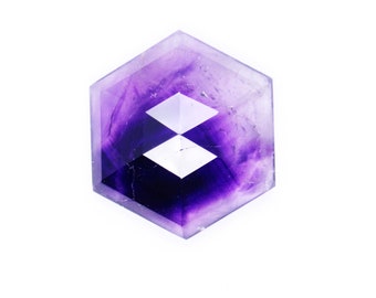 Natural Faceted Hexagon Amethyst Gemstone, February Birthstone Cabochon For Jewelry Making.