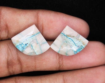 Natural Faceted Chrysocolla Cabochon, Peach Blue Gemstone For Jewelry Making.