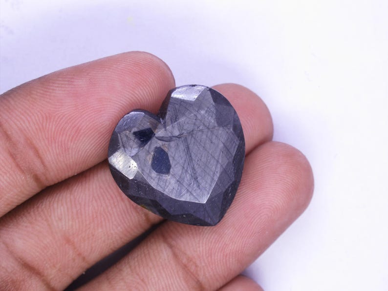 35,00 ct Blå stjärnsafir/ Facetterad safir/ Smyckestillverkning 22x21x8 mm/ Obehandlad safir/ Naturlig safir/ Hjärtformad blå safir bild 6