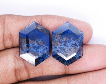Natural Chrysocolla Gemstone Pairs Hexagon Faceted Cut For Earrings Loose Chrysocolla Stones for Jewelry Making