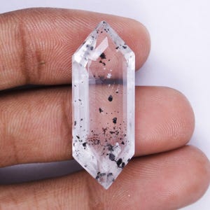 Natural Ice Quartz Gemstone Hexagon Shape Faceted Cut, Clear Crystal Gemstone for Jewelry Making, 32x12x8mm Ice Quartz With Black Tourmaline
