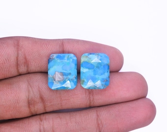 Natural Kingsman Turquoise Gemstone, Cushion Shape, Faceted Cuts Gemstone, Blue Turquoise Pair For Gift For Her