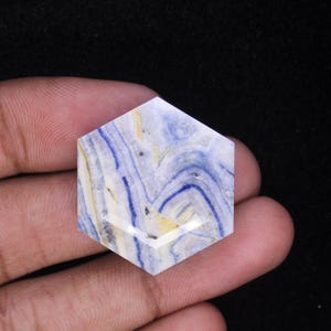 Natural Blue Scheelite Gemstone, Faceted Hexagon Cabochon For Jewelry Making.