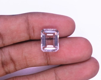 Natural Pink Morganite Emerald Cut Gemstone, 9x12mm Faceted Stone for Jewelry