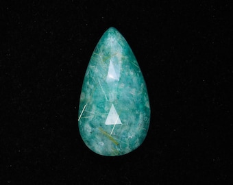 Doppietto di amazzonite naturale con gemma di rutilo, amazzonite a forma di pera, cabochon sfaccettato, pietra libera.