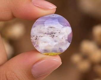Natural Dendritic Opal Gemstone, 41 Cts Round Faceted Purple Opal, Loose Stone, Jewelry Making Supply