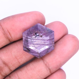 Marvellous! Star Ruby Hexagon Shape Gemstone, Faceted Cabochon Natural Pink Star Ruby, Silky Flash Star Ruby For  Jewelry Making