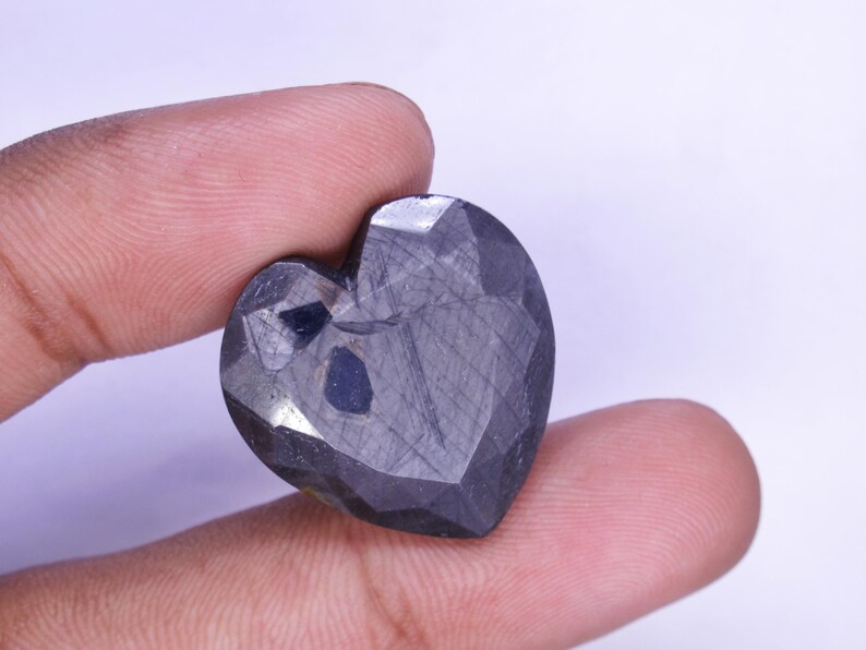 35,00 ct Blå stjärnsafir/ Facetterad safir/ Smyckestillverkning 22x21x8 mm/ Obehandlad safir/ Naturlig safir/ Hjärtformad blå safir bild 8