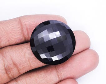 Natural Black Onyx Gemstones, Round Shape Black Onyx Gemstones, Faceted Checker Cut Black Onyx, Handmade Supplies Gemstone