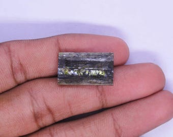 Natural Green Cat Eye Tourmaline Gemstone, Baguette Cut For Jewelry Making
