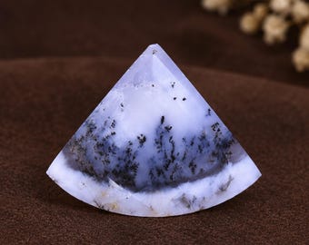 Natural Dendritic Opal Cabochon, Fancy Fan Shape Loose Gemstone, 30 CTS Faceted Stone for Jewelry Making
