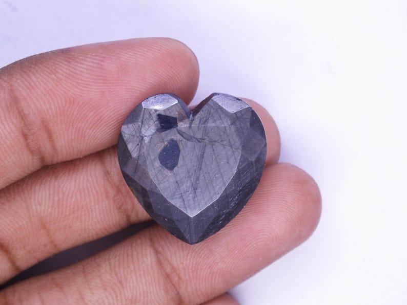35,00 ct Blå stjärnsafir/ Facetterad safir/ Smyckestillverkning 22x21x8 mm/ Obehandlad safir/ Naturlig safir/ Hjärtformad blå safir bild 5