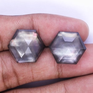 Natural Crystal Quartz Doublet With Mother Of Pearl Gemstone, Hexagon Shape Crystal Doublet With Pearl Shell, Multi Color Shell