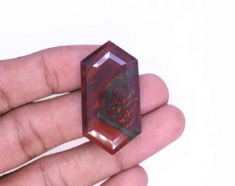 Natural Bloodstone Gemstone, Faceted Cabochon Bloodstone Cabochon, Unique Design Faceted Bloodstone Hexagon For Jewelry Supplies
