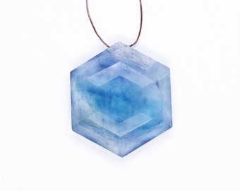 Ciondolo esagonale in fluorite blu naturale, pietra preziosa cabochon sfaccettata.