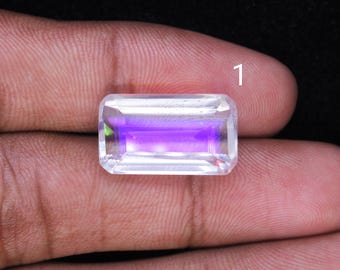 Natural Mystic Quartz Gemstone, Baguette Cut Rainbow Fire Stone, Faceted Gemstone
