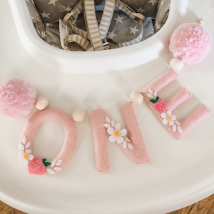 Floral Felt Strawberry Letter Banner l Highchair Banner l Neutral Boho Letters