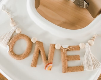 Sunshine Boho Rainbow Letter Banner l Highchair Banner l Neutral Boho Letters