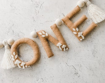 Mushroom Felt Letter Banner l Highchair Banner l Neutral Boho Letters