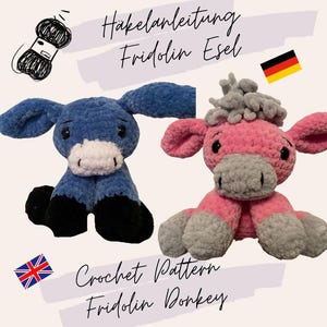 Crochet pattern Fridolin donkey, crochet donkey, crochet pattern, sitting donkey, donkey, pattern, sitting, amigurumi pattern, German, English